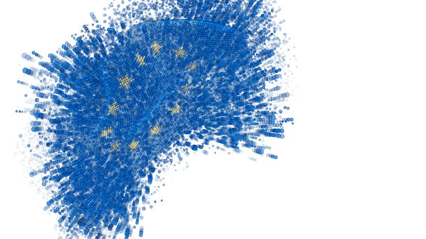 istock European Union, vector 3d flag with a splash of paint dots, explosion of colored dots 2220874735