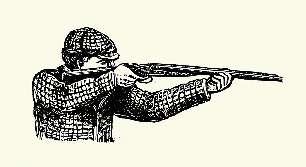 Man, Gamekeeper, Shooting a shotgun, Victorian, Vintage illustration, 19th Century