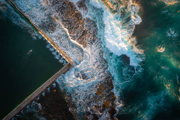 istock Aerial View of Merewether Ocean Baths and Crashing Waves 2220879074