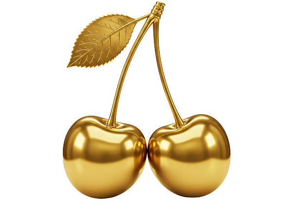 istock Isolated Pair of Golden Cherries with Leaf 2220886050