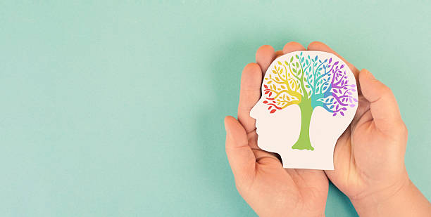 Mind with colorful tree, mental health, positive attitude and inspiration, creative thinking brain, personal development, diversity and equality