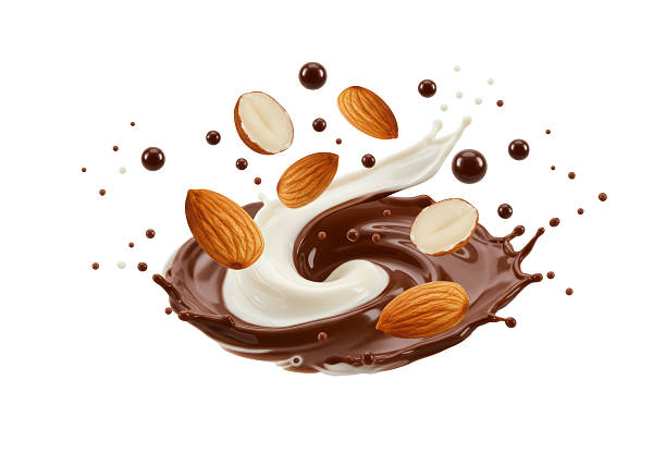 istock Isolated Chocolate and Almonds Splash in Creamy Swirl 2220886246