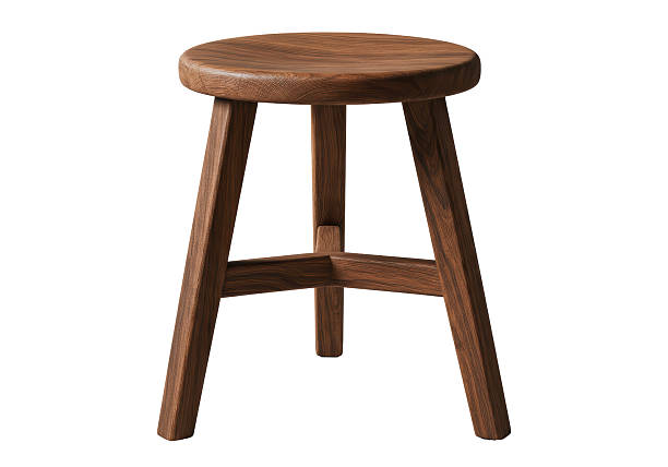 brown wooden kitchen stool with legs isolated on white background