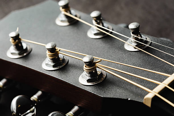 istock Close-Up View of Guitar Tuning Pegs and Strings on Dark Background 2220887800