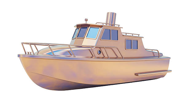 Isolated Bronze Motorboat with Cabin