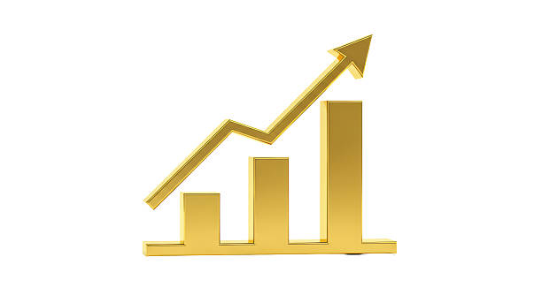 istock Isolated Golden Bar Chart with Upward Arrow 2220897239