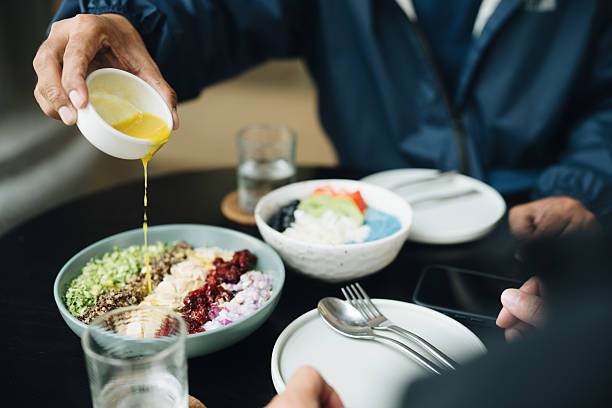Organic quinoa salad served with dressing on the side