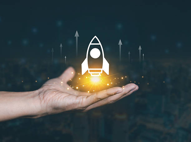 istock Startup business start-up with technology background as a rocket image conveying the idea of ​​launching a well-planned new business. 2220899054
