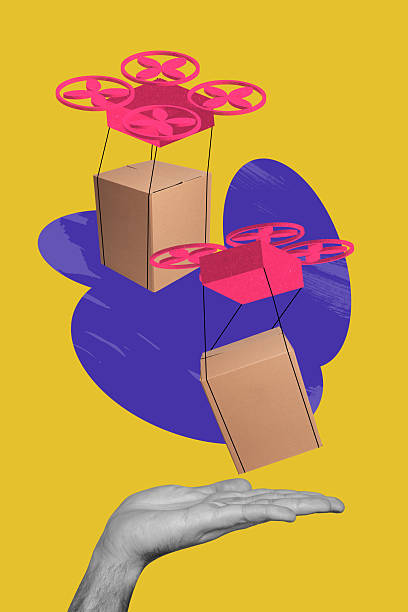 istock Image zine trend photo collage of hand send parcel box shipment drone technology fast distribution delivery service concept 2220904773