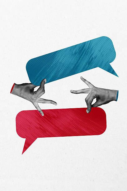 istock Exclusive image vertical photo collage of hands show communication icon speech conversation talk phrase social media message 2220904892