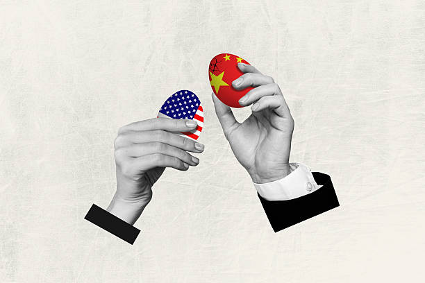 istock Trend artwork sketch montage 3D collage of two hands hold eggs crack attack partnership business agreement international finance economy 2220905143