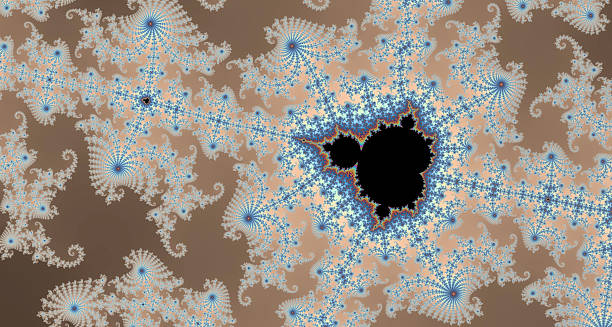 Colorful Mandelbrot set fractal generating psychedelic pattern with swirls and spirals on brown background