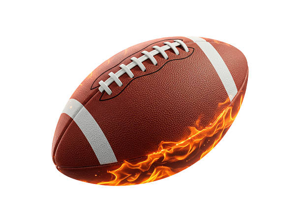 A classic American football against a dark background, showcasing its textured surface and white laces.