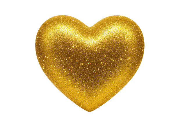 elegant golden heart frame on white background, copy space, clipping path