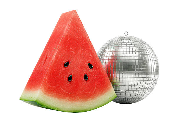 istock Isolated Watermelon Slice Next to Disco Ball for Summer Party 2220909865