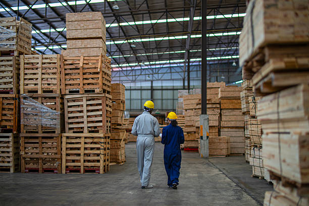 istock Blue collar workers  are working at wood factory. 2220910680