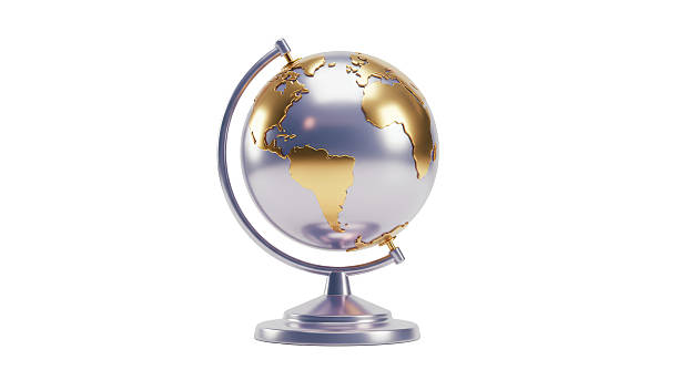 istock Isolated Decorative Desk Globe with Gold Continents 2220910848