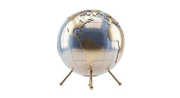 Isolated Silver and Gold Decorative Globe on Stand