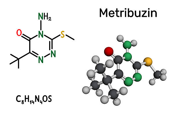 istock Metribuzin molecule. Triazinone herbicide used in agriculture for broadleaf weed control 2220911514