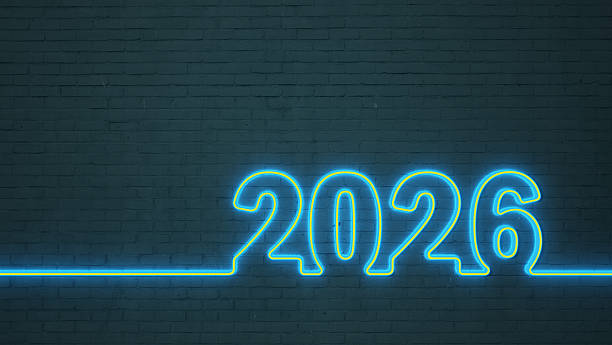 istock New Year 2026 Creative Design Concept with neon Light 2220911743