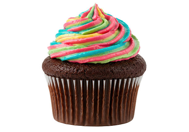 istock Isolated Chocolate Cupcake with Rainbow Frosting 2220911946
