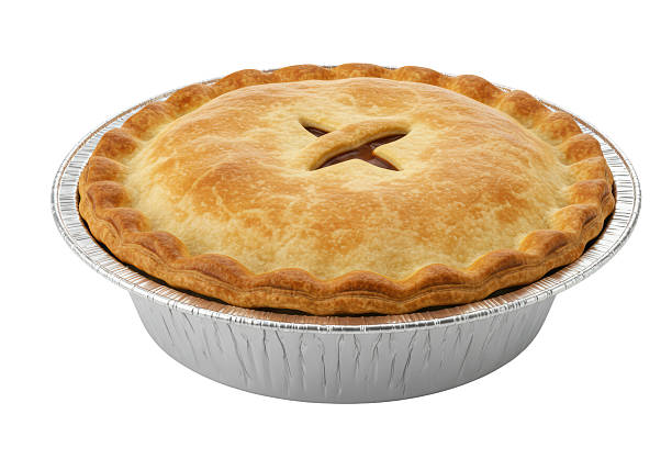 Isolated Homemade Apple Pie in Foil Pan with Golden Crust