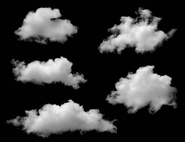 istock Isolated cloud collection on black background. Set of different types of clouds. Cloud design. Abstract clouds. Fog over the sky. White cloud texture. 2220925629