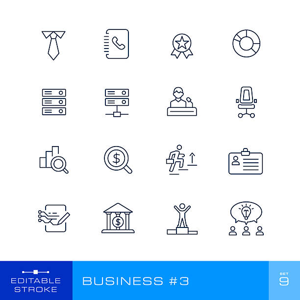 illustrations, cliparts, dessins animés et icônes de ensemble d’icônes d’entreprise #3 - trait modifiable - planche contact