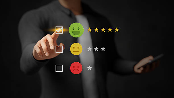 istock Excellent feedback, five star rating, user satisfaction, positive customer experience, quality service, excellent service review. Businessman giving 5-star rating on virtual screen. 3D illustration 2220933967