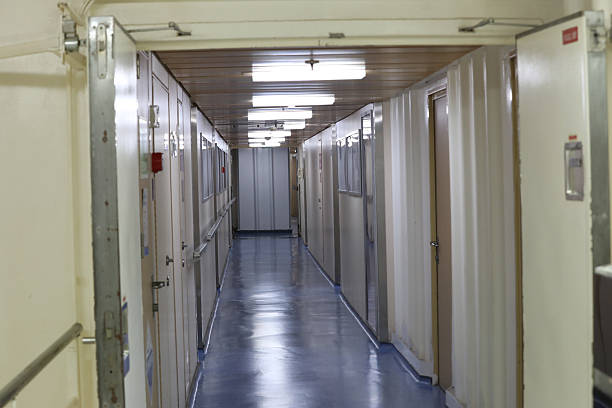 Crew area corridor on a cruise ship