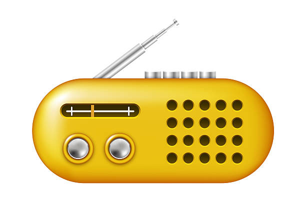 istock Retro radio icon. Yellow radio. Vector 3D clipart isolated on white background. 2220938194