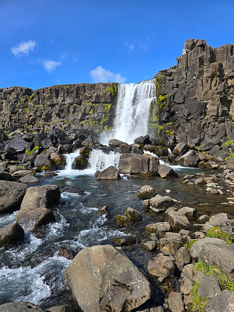 istock Majestic waterfall cascading over rocky cliffs in Thingvellir National Park, Iceland 2220940267