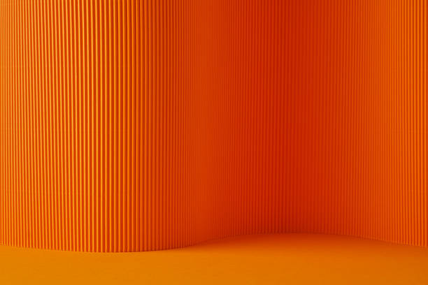 Minimal abstract orange background for product presentation. Soft shadow and light, connection of horizontal and vertical lines, bending of material. Element for design.