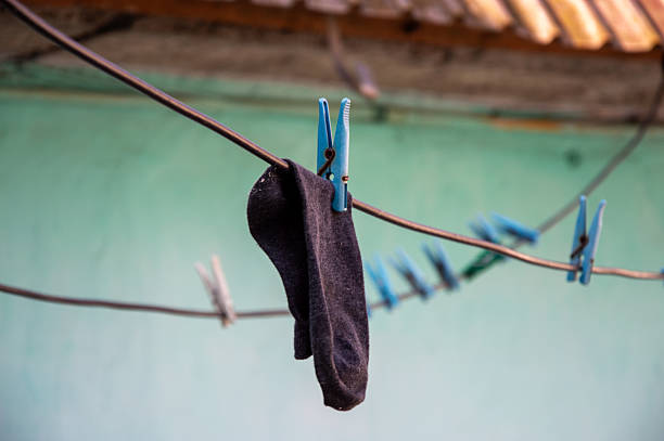 Washing drying on a washing line in an English garden