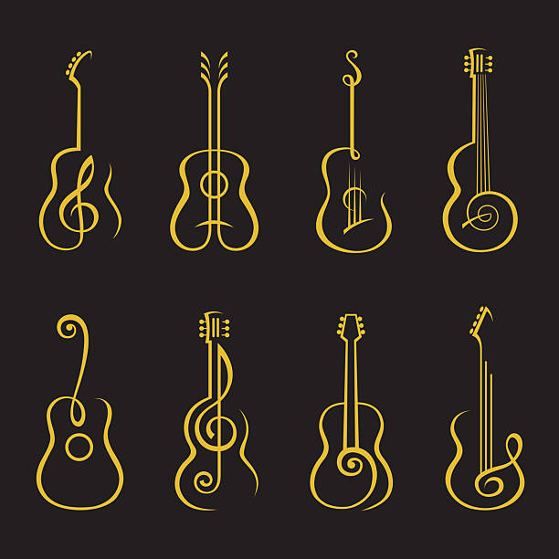gold collection of classical acoustic guitar isolated on black background