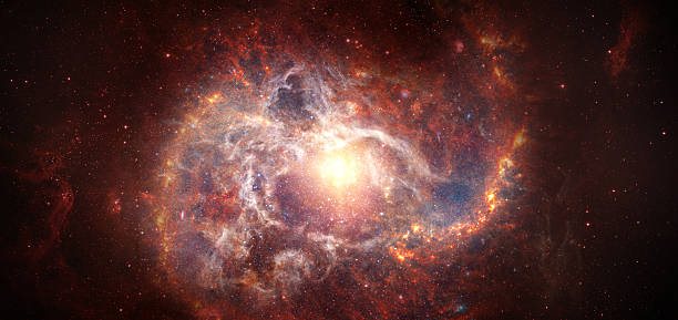 Beautiful night sky, red star and galaxy in the space. Collage on space, science and education items. Elements of this image furnished by NASA.