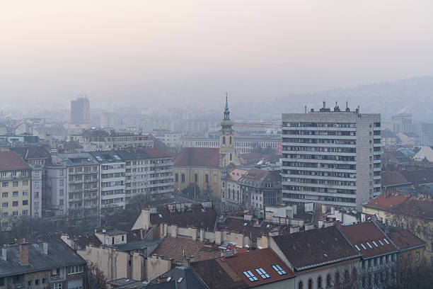 istock Budapest skyline in winter foggy smog 2220965871