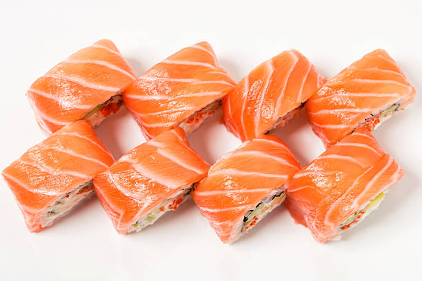 istock Uramaki salmon roll with scallops. 2220968866