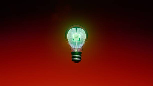 istock AI chip glowing inside white brain in light bulb on dark red background 2220984472