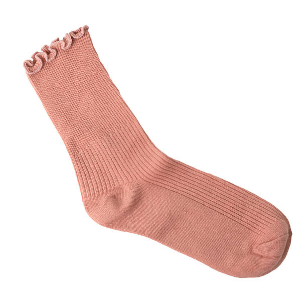 istock Single pink casual sock with ribbed texture and ruffle trim 2220989444