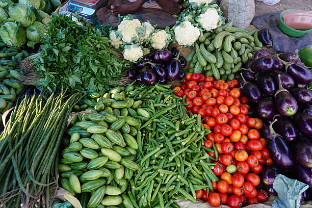 istock Several vegitables like tomatoes, brinjals, okras, cauliflowers, pointed gourds and many others arranged for sale 2220992598