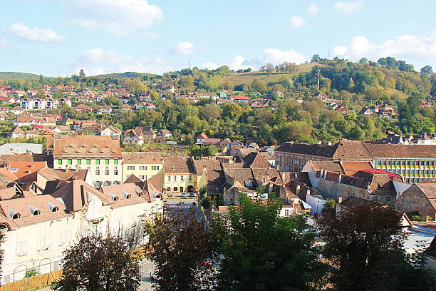 Sighisoara City, Romania Aerial Panorama View