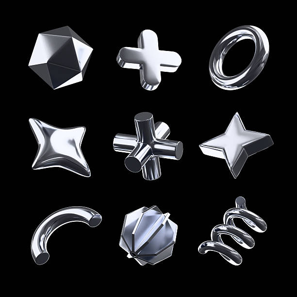 istock 3D illustration of various chrome shapes and symbols 2220997655