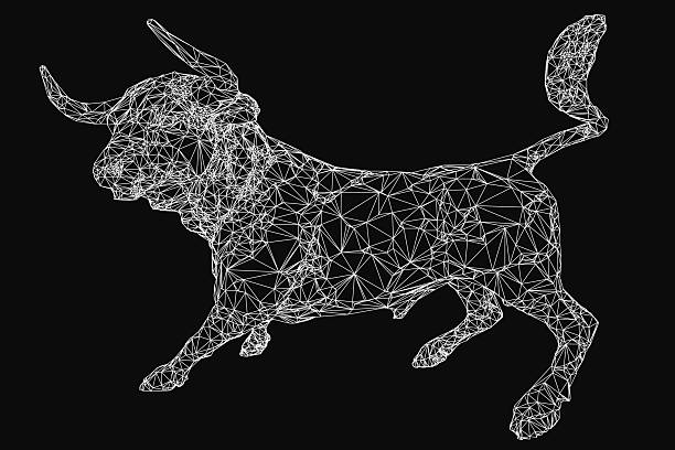 istock A powerful running bull depicted in low polygonal style, composed of geometric shapes and sharp lines on a sleek black background. The dynamic pose conveys motion and strength, with intricate details. 2221004980