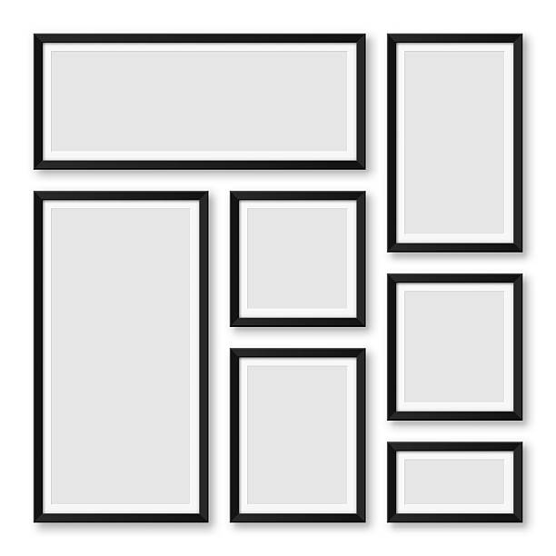 istock Realistic blank black picture frames collection. Modern poster mockup for artwork, photography, or advertising. Perfect for art galleries, interior decor, and branding. Vector illustration 2221009206