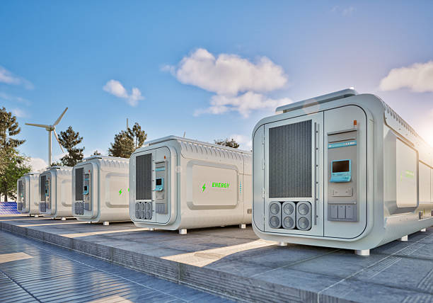 istock Group of energy storage systems or battery container units 2221009760