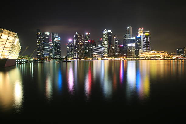 View of downtown Singapore at night.