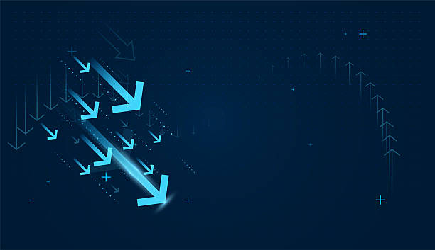 istock The Groups of falling blue arrow use for finance falling down trend concepts in vector illustration on dark background, and business growing vector 2221027378