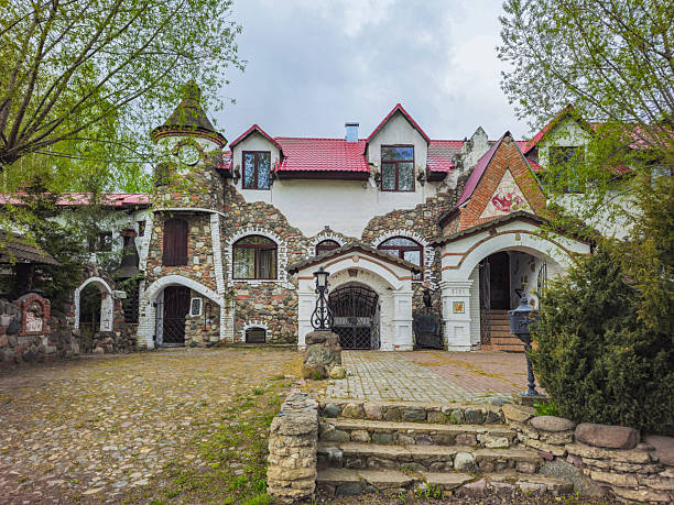 Suzdal, Russia - May 11, 2024: Unusual design of the hotel River of Time in Suzdal. Popular tourist destination, the Golden Ring of Russia.