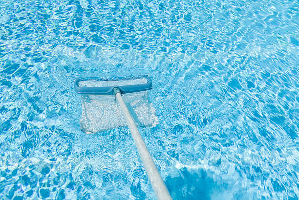istock Cleaning surface of pool with scoop net 2221034213